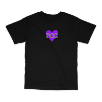 a black t - shirt with a purple heart on it